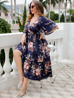 Honey Plus Size Floral Surplice Neck Midi Dress - LoveNest Treasures