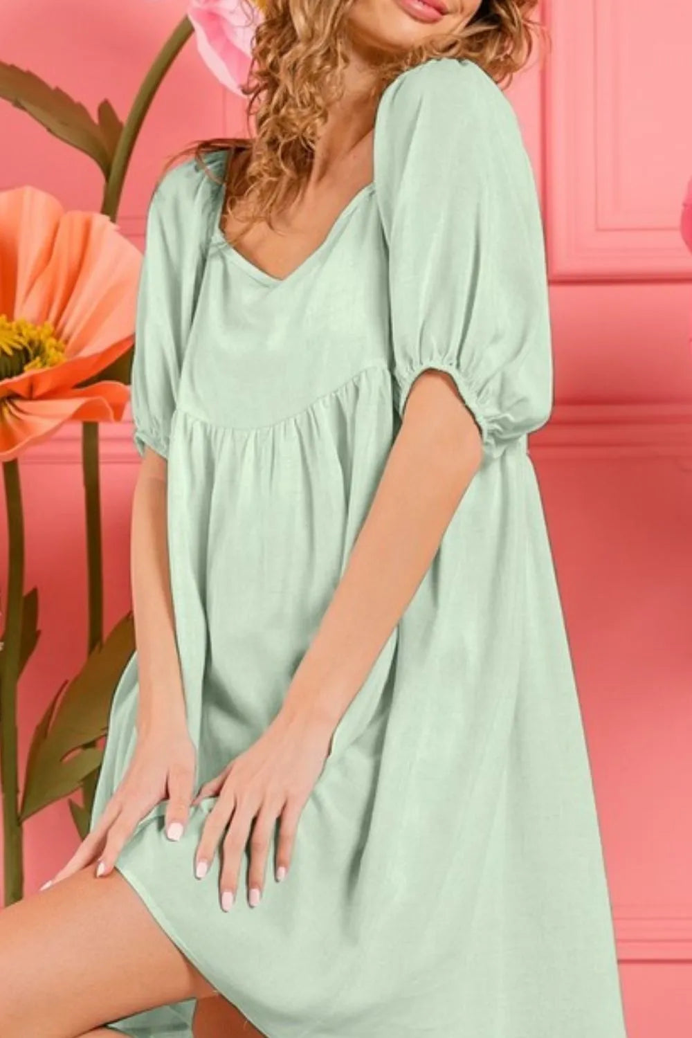 BiBi Washed Linen Tiered Midi Dress with Puff Sleeves - LoveNest Treasures