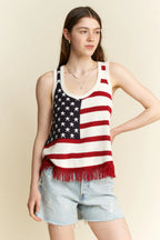 Jade By Jane Full Size American Flag Fringe Tank Top Plus Size - LoveNest Treasures