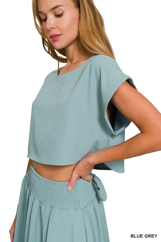 Zenana Heavy Woven Span Crop Tee & Skirt Set - LoveNest Treasures