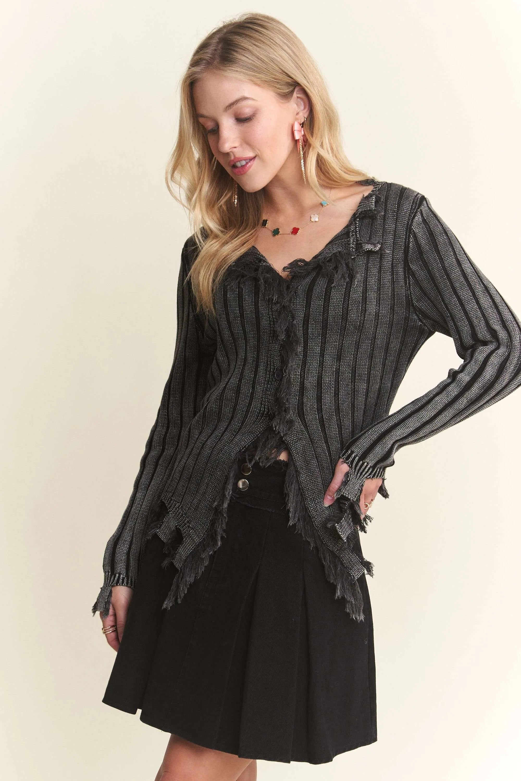 ADORA Distressed Edge Washed Sweater - LoveNest Treasures