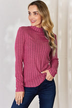 Basic Bae Full Size Ribbed Mock Neck Long Sleeve T-Shirt - LoveNest Treasures