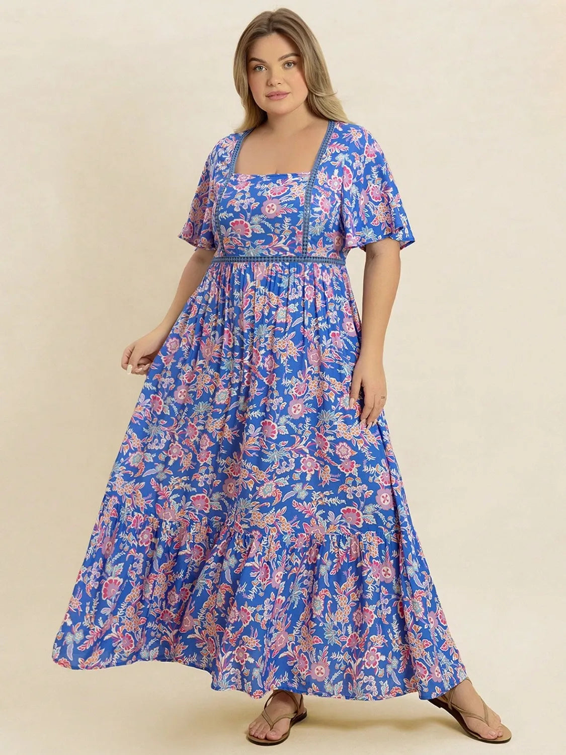 Plus Size Ruched Printed Short Sleeve Dress - LoveNest Treasures