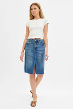 RISEN Full Size High Rise Front Slit Pencil Skirts Plus Size - LoveNest Treasures