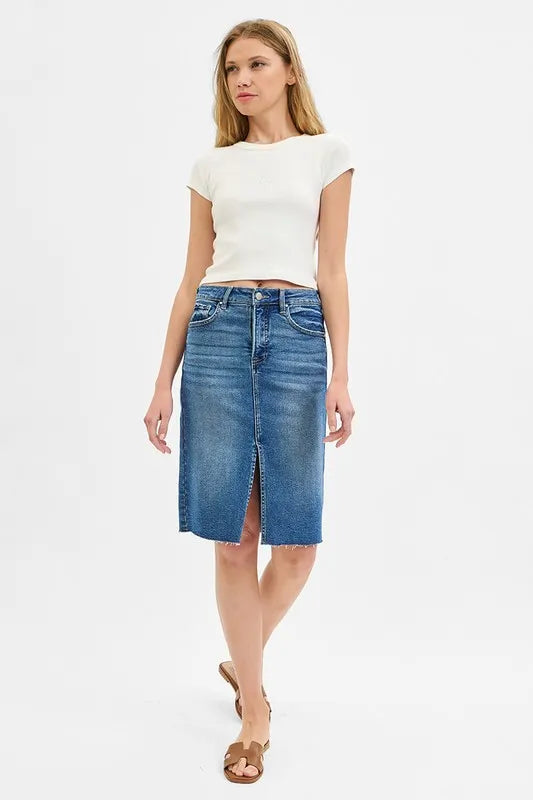 RISEN Full Size High Rise Front Slit Pencil Skirts Plus Size - LoveNest Treasures
