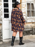 Plus Size Floral V-Neck Balloon Sleeve Dress - LoveNest Treasures