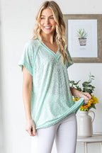 Heimish Full Size Exposed Seam V-Neck Short Sleeve Leopard Top Plus Size - LoveNest Treasures