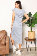 Perfee Short Sleeve Front Slit Hooded Dress - LoveNest Treasures