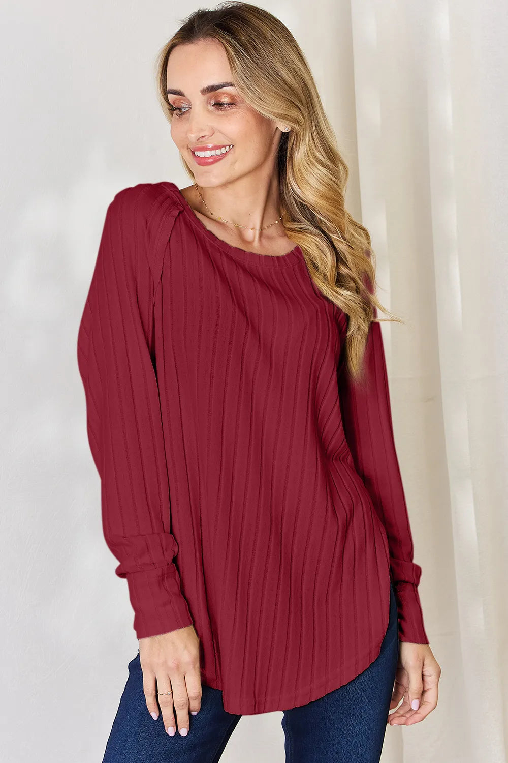 Basic Bae Full Size Ribbed Round Neck Slit T-Shirt - LoveNest Treasures
