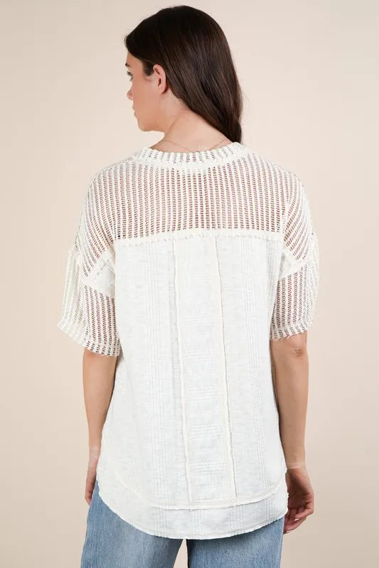 VERY J Full Size Oversized Contrast Knit Comfy Casual Top Plus Size - LoveNest Treasures