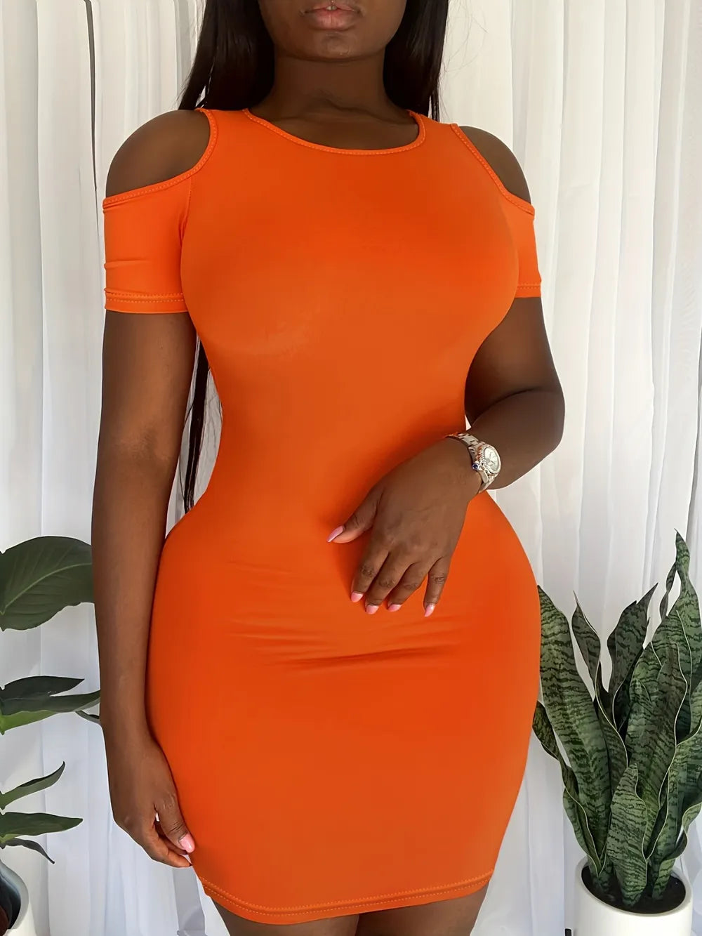 Plus Size Cold Shoulder Short Sleeve Mini Dress - LoveNest Treasures