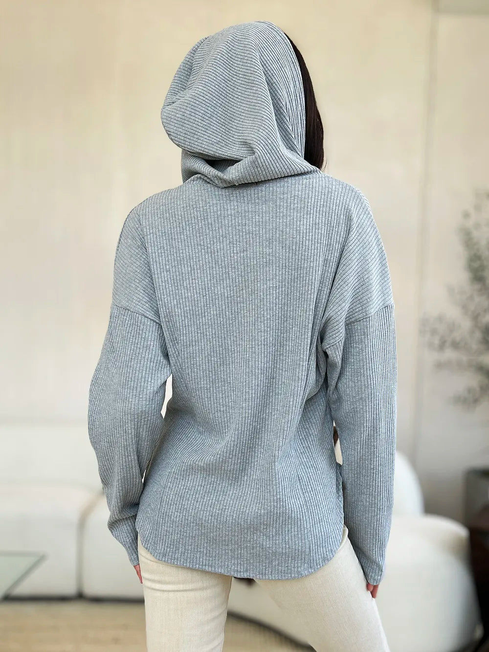 Culture Code Full Size Ribbed Zip Up Drawstring Hooded Jacket - LoveNest Treasures