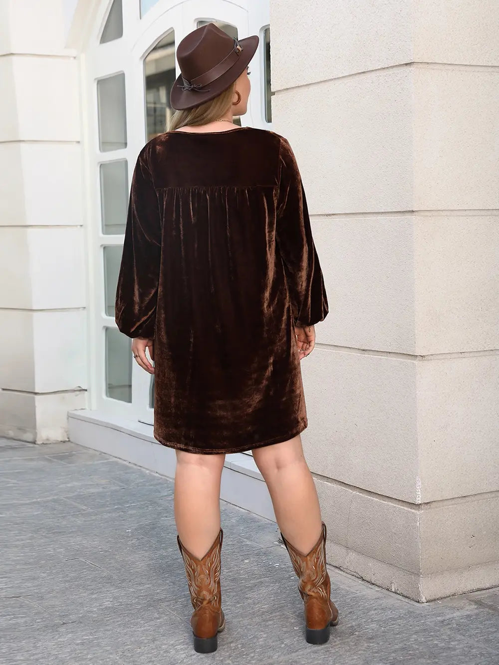Plus Size V-Neck Balloon Sleeves Dress - LoveNest Treasures