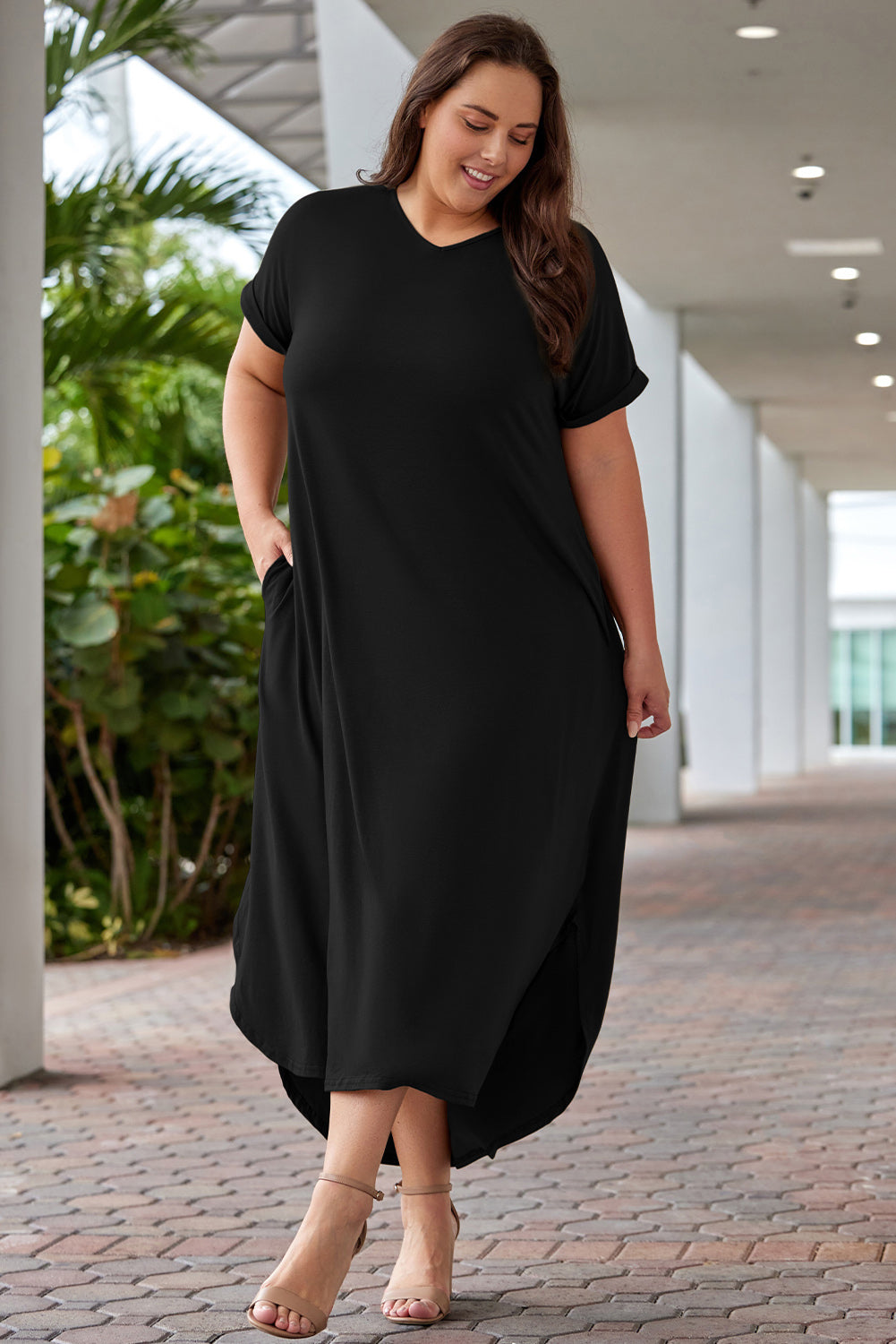 Plus Size V-Neck Short Sleeve Maxi Dress - LoveNest Treasures