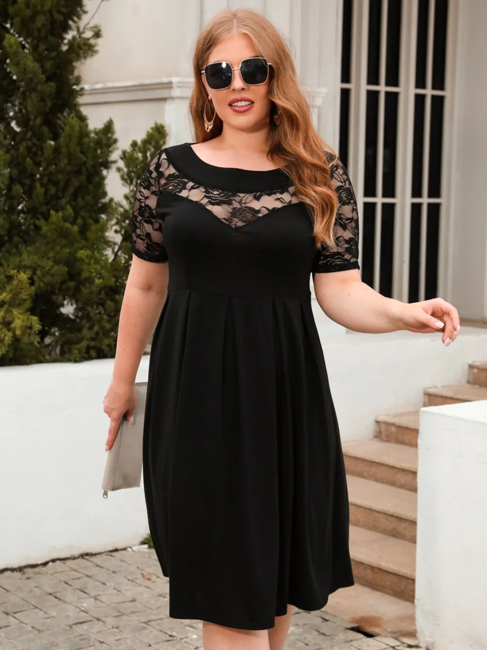 Plus Size Ruched Round Neck Short Sleeve Dress - LoveNest Treasures
