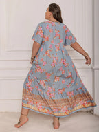 Plus Size Printed Tie Neck Flutter Sleeve Maxi Dress - LoveNest Treasures