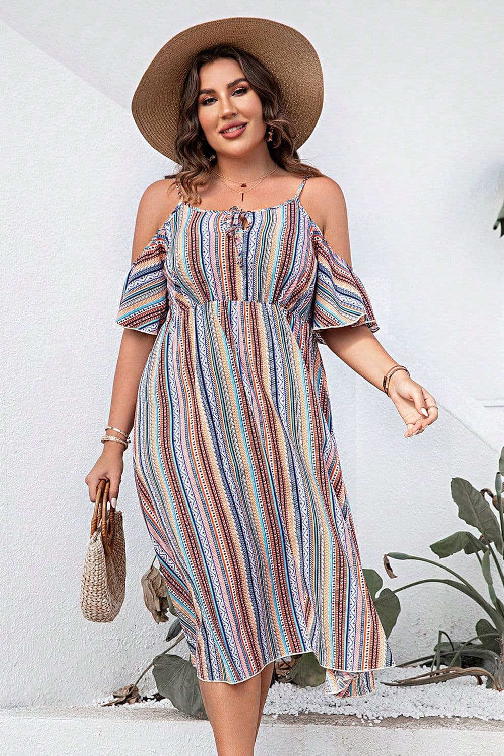 Plus Size Striped Cold-Shoulder Dress - LoveNest Treasures