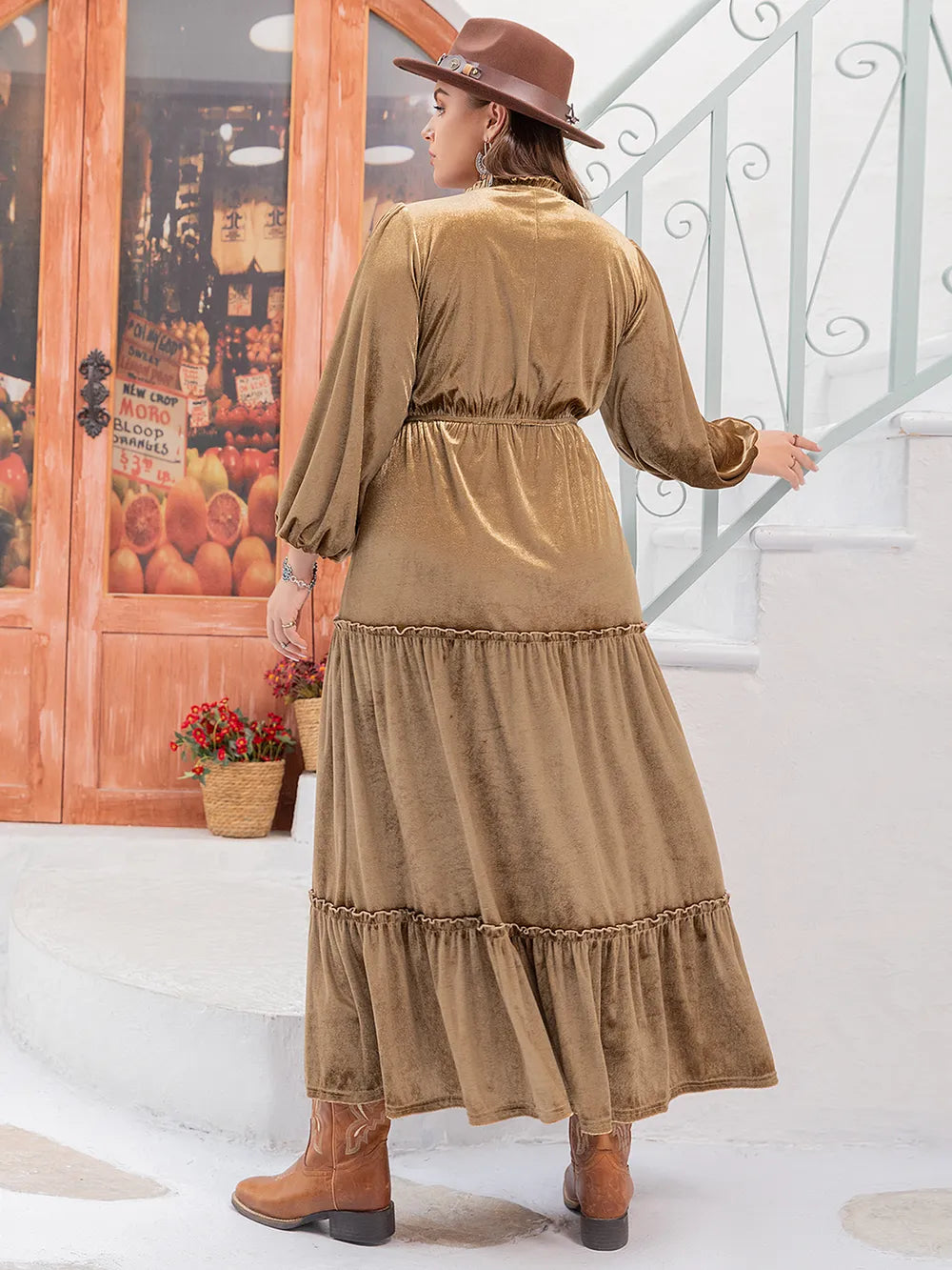 Plus Size Frill Tie Neck Long Sleeve Dress - LoveNest Treasures