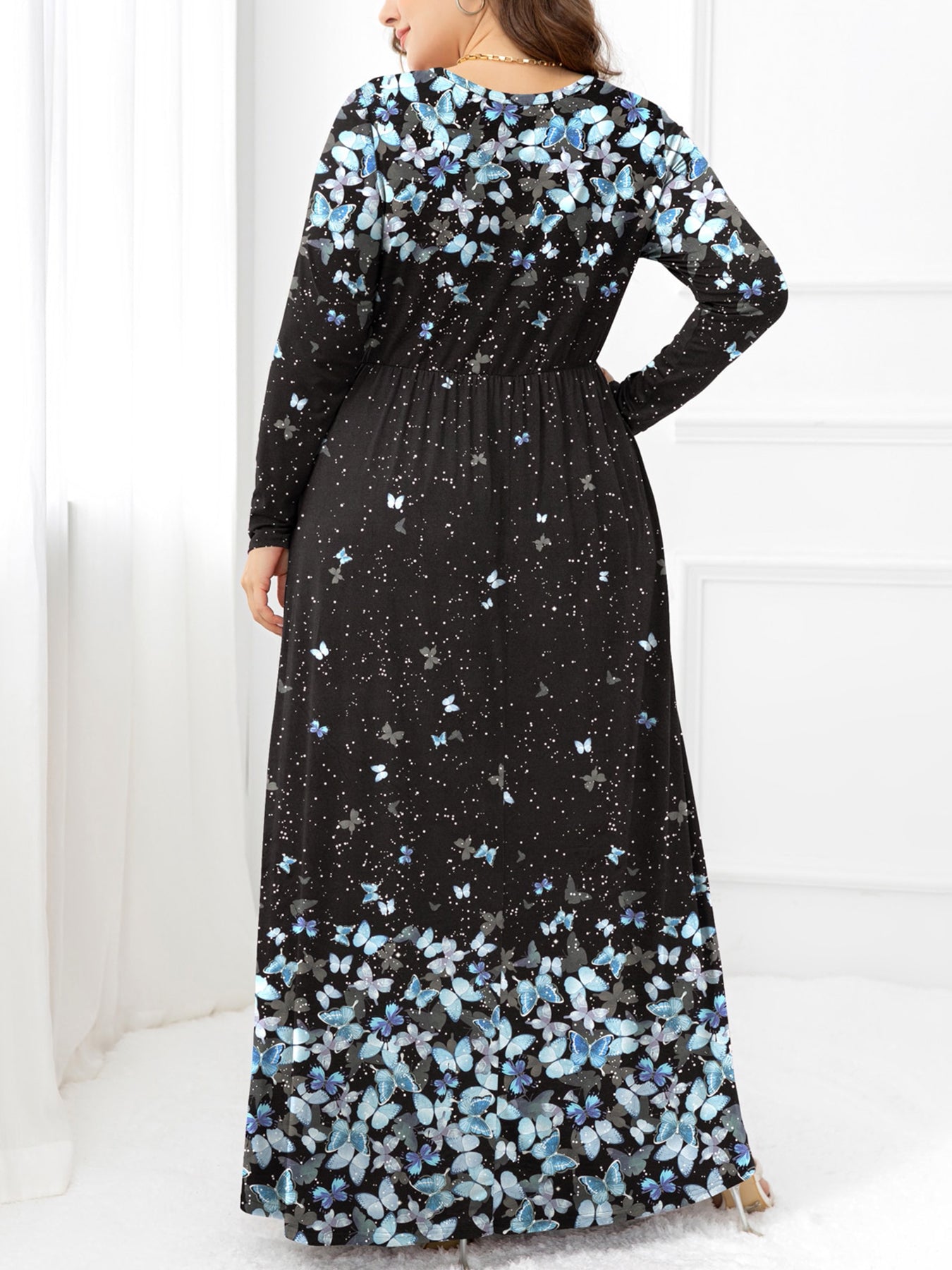 Plus Size Round Neck Maxi Dress with Pockets - LoveNest Treasures