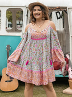 Plus Size Printed Long Sleeve Mini Dress - LoveNest Treasures