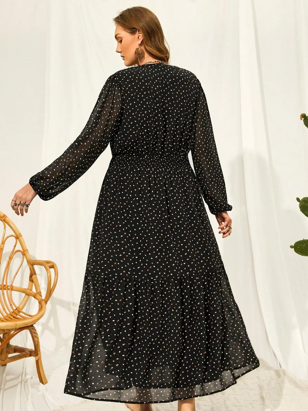 Plus Size Embroidered Tassel Balloon Sleeve Dress - LoveNest Treasures