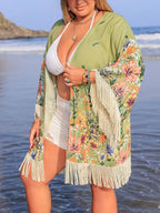 Plus Size Fringe Open Front Cover-Up - LoveNest Treasures