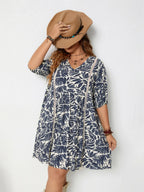 Plus Size Printed V-Neck Half Sleeve Mini Dress - LoveNest Treasures