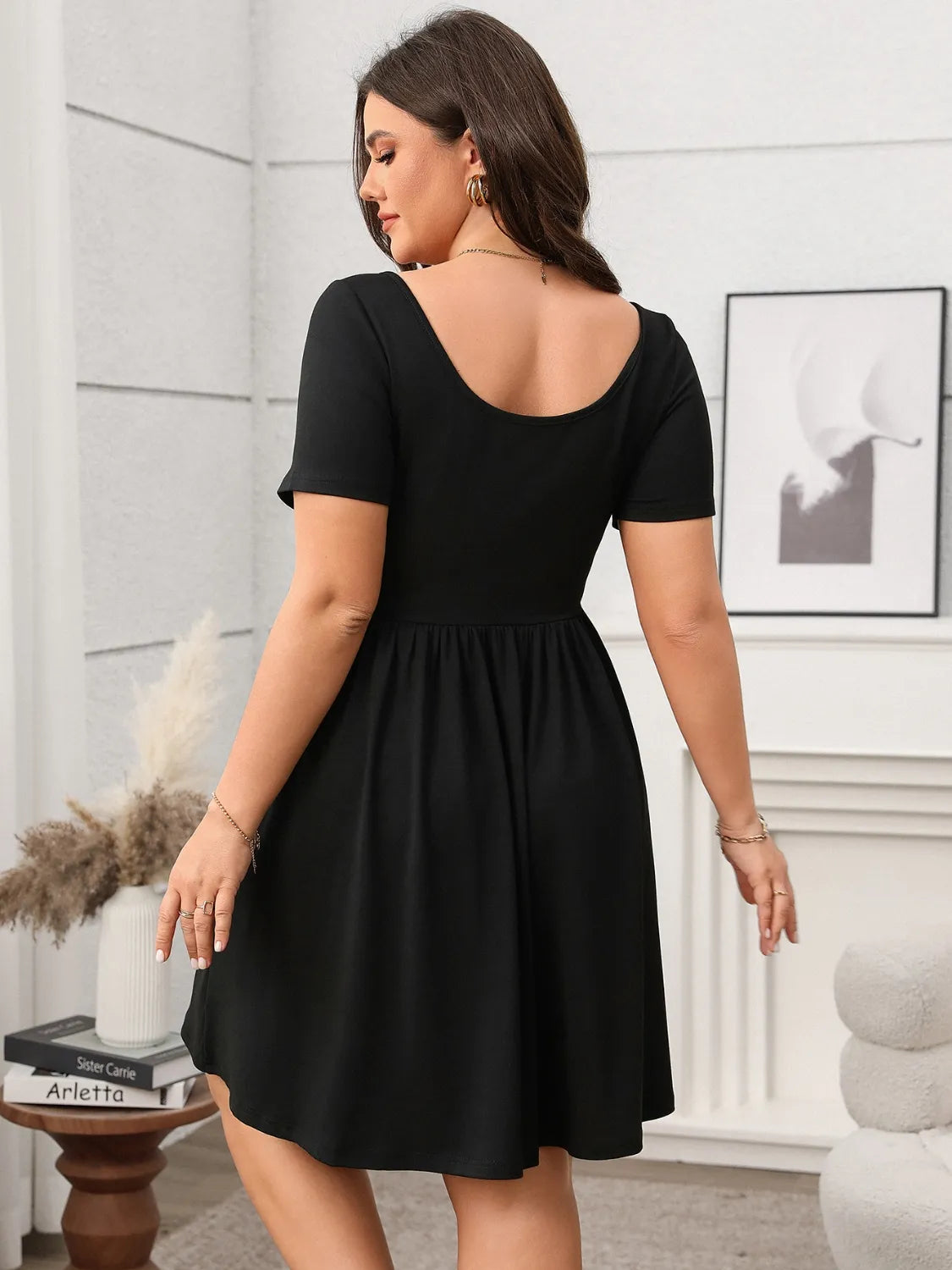Plus Size Square Neck Short Sleeve Mini Dress - LoveNest Treasures