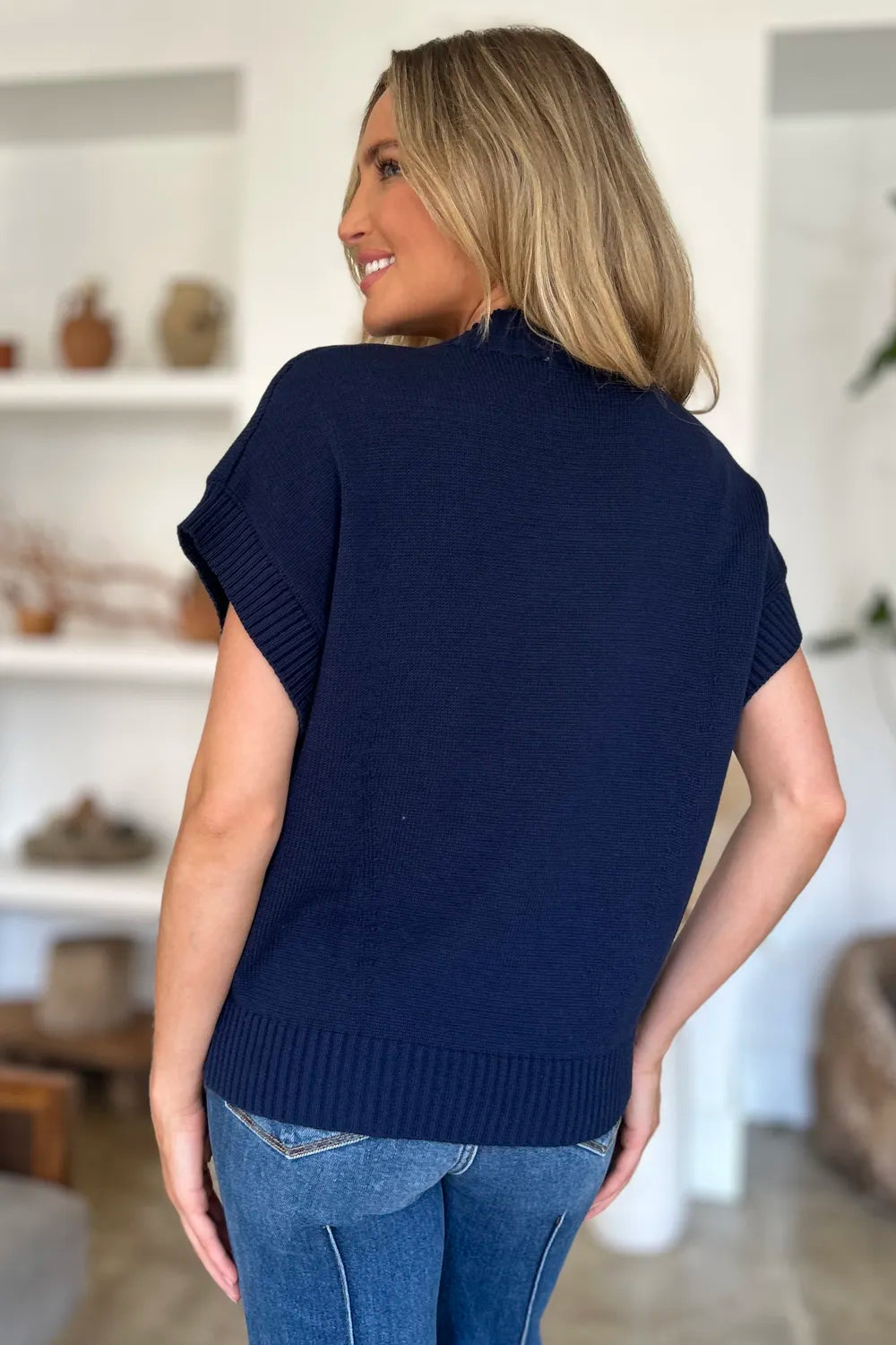 Double Take Full Size Mock Neck Short Sleeve Sweater - LoveNest Treasures