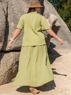 Plus Size V-Neck Half Sleeve Top and High-Low Skirt Set - LoveNest Treasures