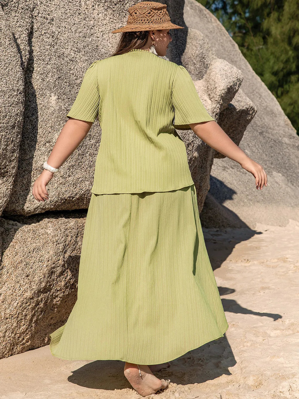 Plus Size V-Neck Half Sleeve Top and High-Low Skirt Set - LoveNest Treasures