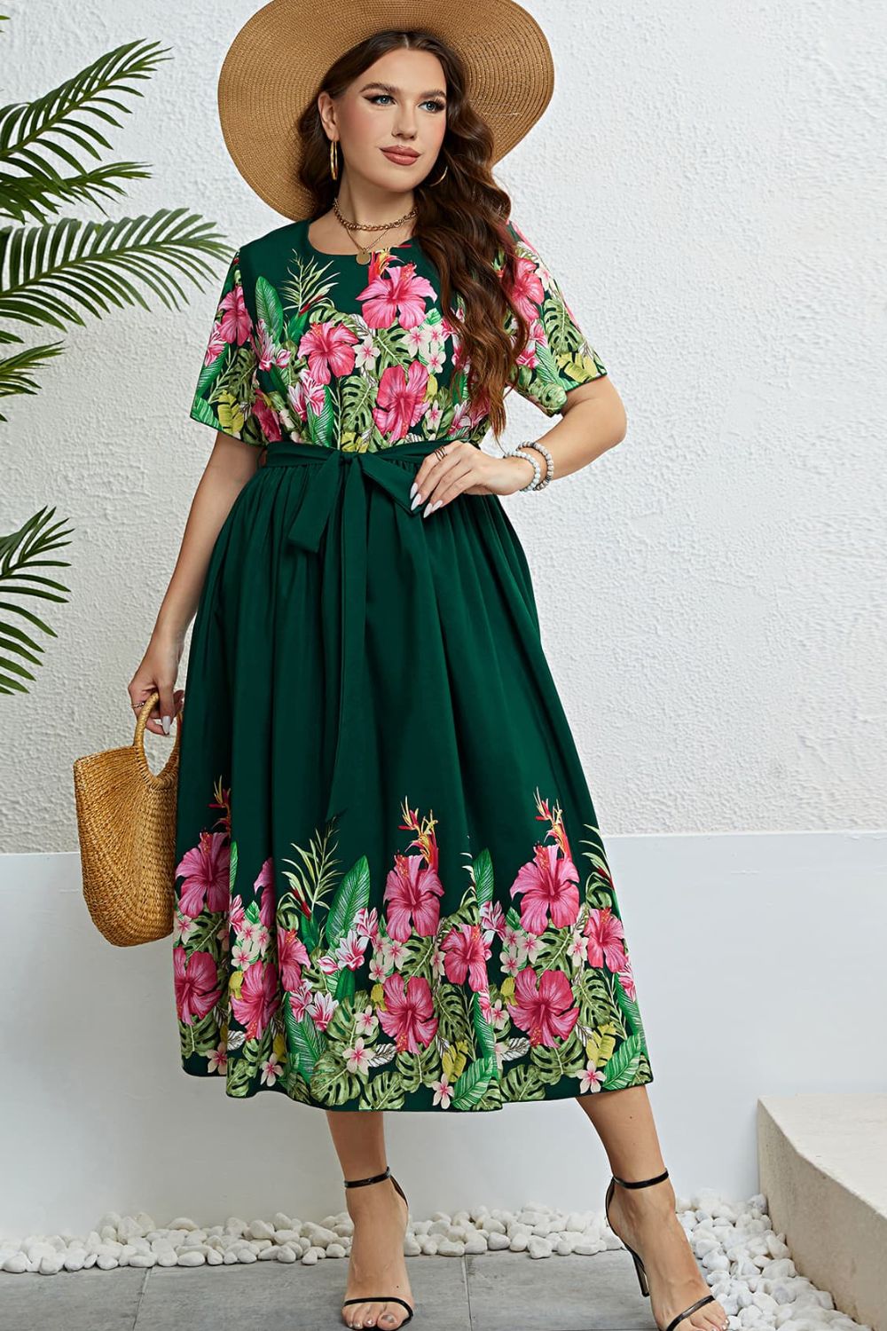 Honey Floral Tie-Waist Round Neck Dress - LoveNest Treasures