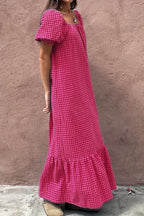 SYNZ Gingham Check Bubble Sleeve Ruffled Maxi Dress - LoveNest Treasures