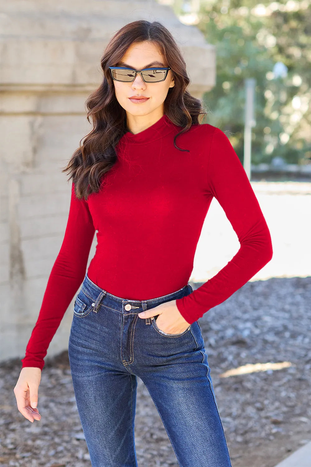 Basic Bae Full Size Mock Neck Long Sleeve Bodysuit - LoveNest Treasures