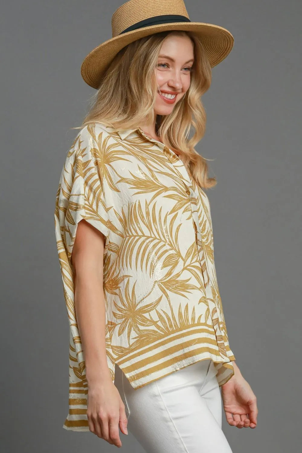 Umgee Full Size Tropical Print Button Down Shirt Plus Size - LoveNest Treasures