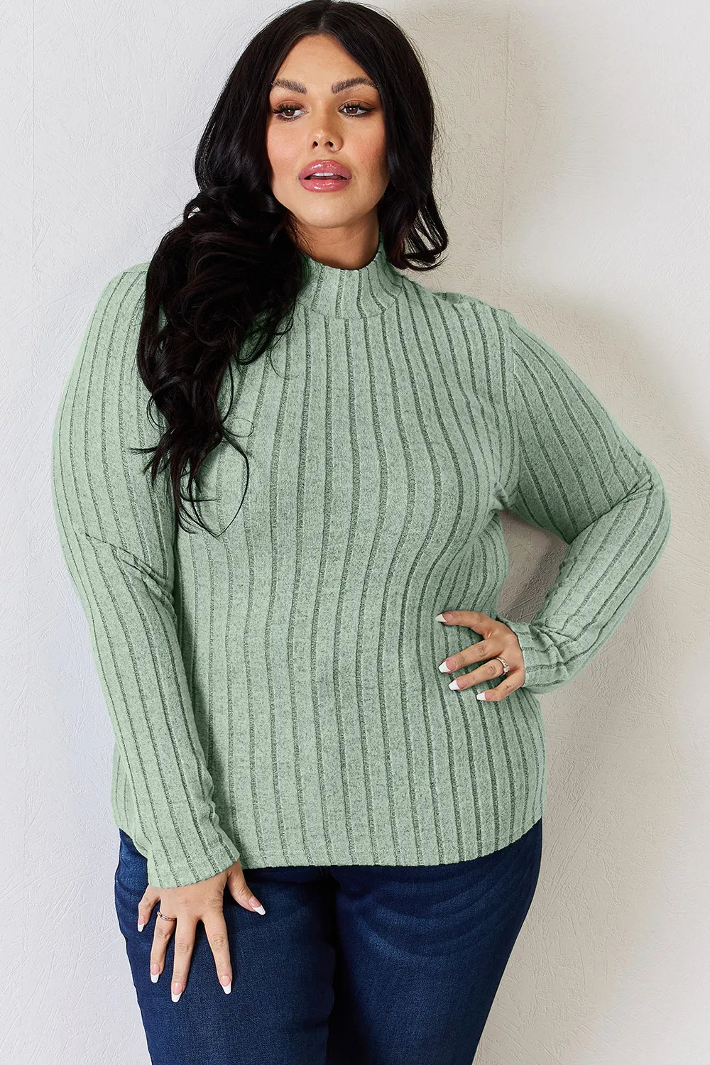 Basic Bae Full Size Ribbed Mock Neck Long Sleeve T-Shirt - LoveNest Treasures