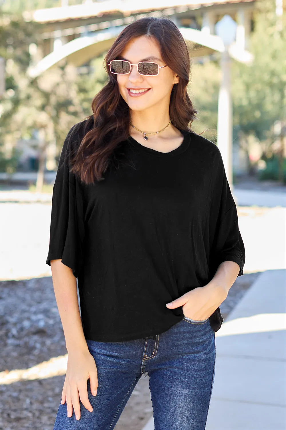 Basic Bae Full Size Round Neck Drop Shoulder T-Shirt - LoveNest Treasures