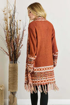 ADORA Full Size Fringe Hem Aztec Border Cardigan Plus Size - LoveNest Treasures