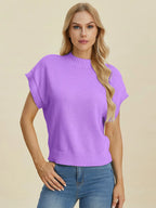 Double Take Full Size Mock Neck Short Sleeve Sweater - LoveNest Treasures