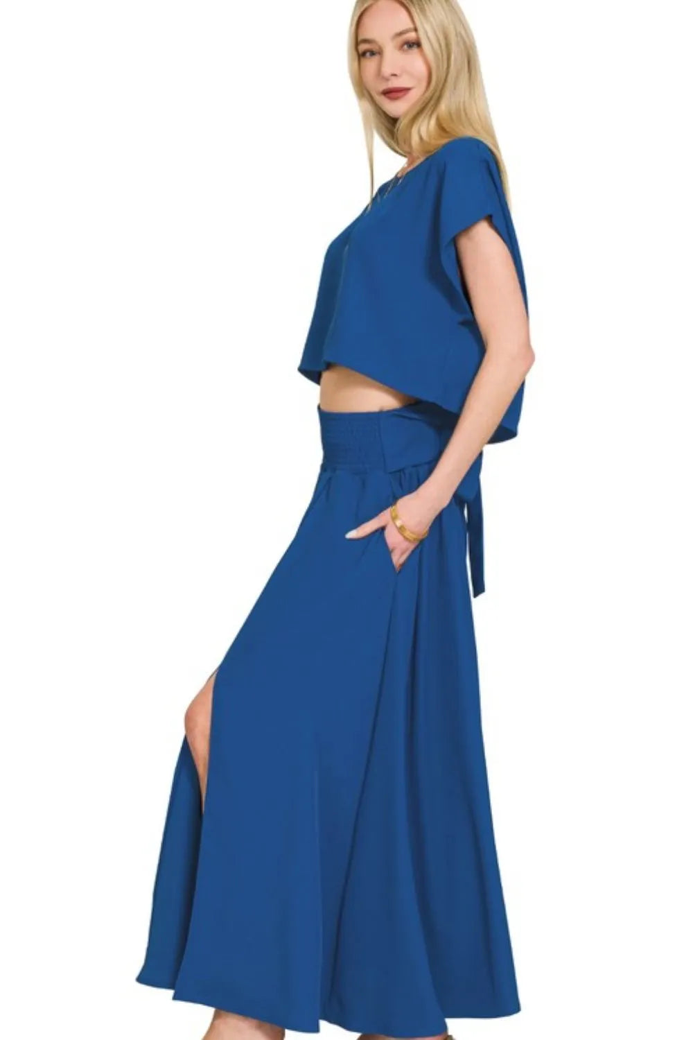Zenana Heavy Woven Span Crop Tee & Skirt Set - LoveNest Treasures