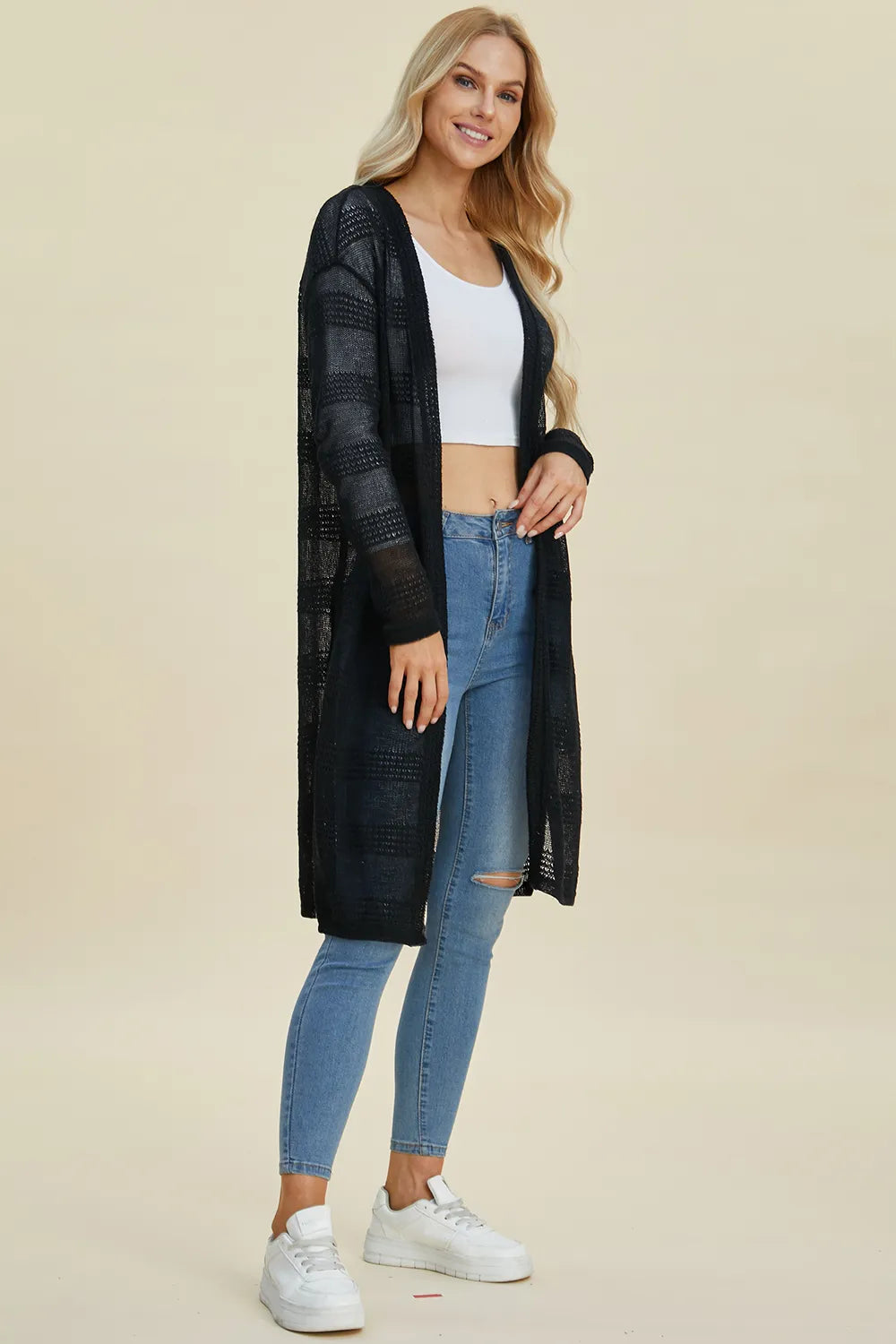 Double Take Full Size Open Front Longline Cardigan - LoveNest Treasures