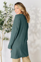 Basic Bae Full Size Ribbed Round Neck Long Sleeve Slit Top - LoveNest Treasures