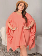 Plus Size Round Neck Batwing Sleeve Mini Dress - LoveNest Treasures