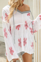 Drawstring Flower Hooded Knit Top - LoveNest Treasures