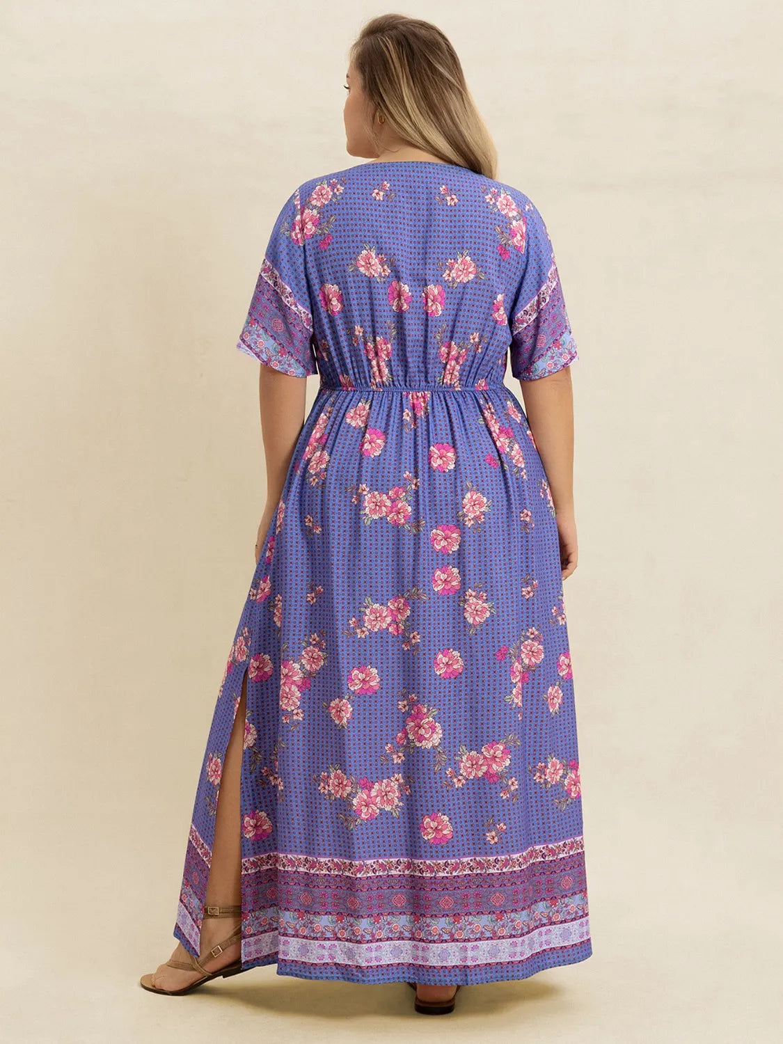 Plus Size Printed V-Neck Flutter Sleeve Dress - LoveNest Treasures