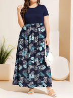 Plus Size Printed Round Neck Short Sleeve Maxi Dress - LoveNest Treasures