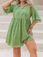 Plus Size Tied Tassel Half Sleeve Mini Dress - LoveNest Treasures