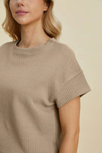 Double Take Full Size Texture Short Sleeve Top and Shorts Set - LoveNest Treasures