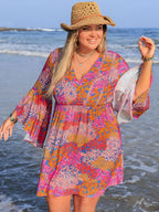 Plus Size Ruched Printed Long Sleeve Dress - LoveNest Treasures