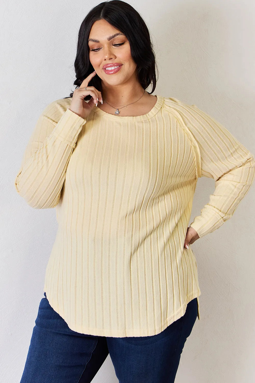 Basic Bae Full Size Ribbed Round Neck Slit T-Shirt - LoveNest Treasures